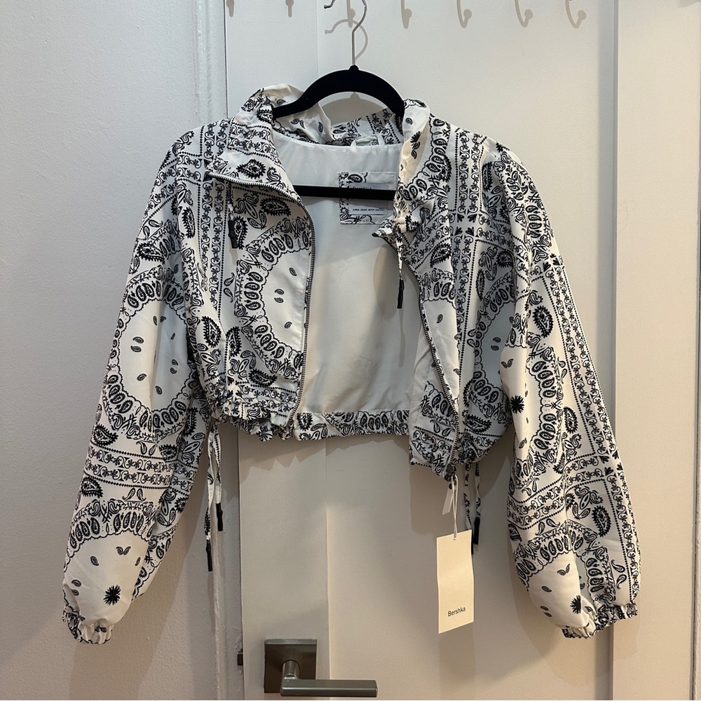 Bershka Bandana Print Windbreaker Cropped Jacket